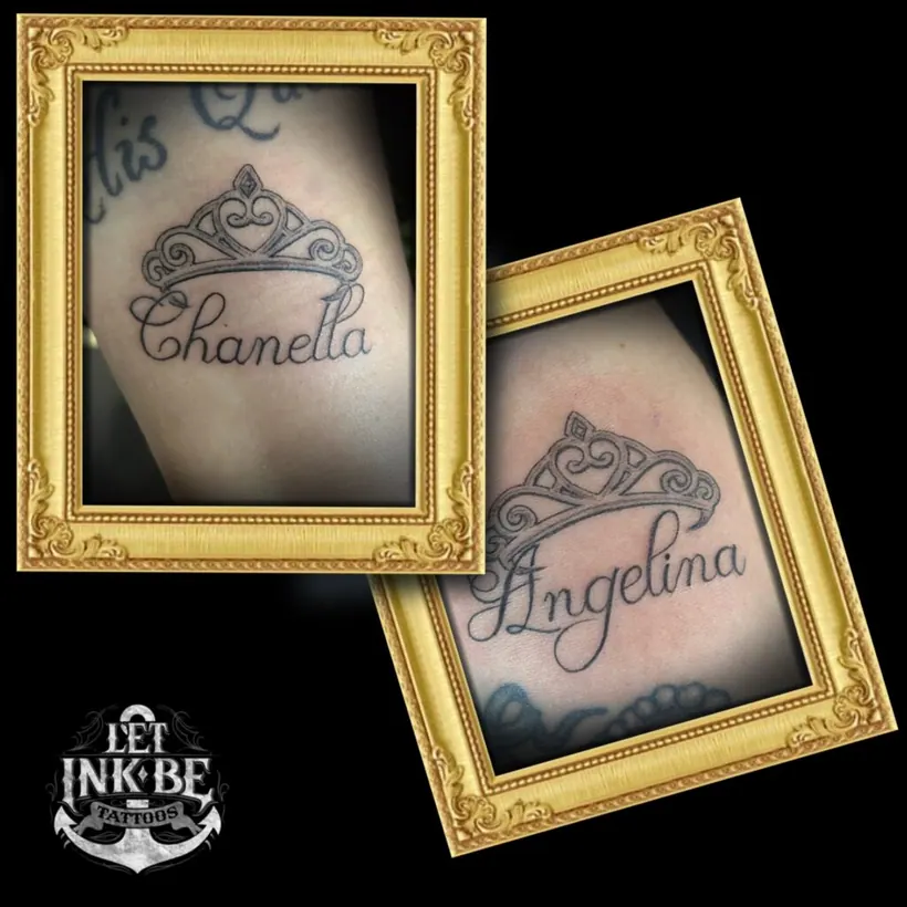 naam tattoo fine line zwart wit