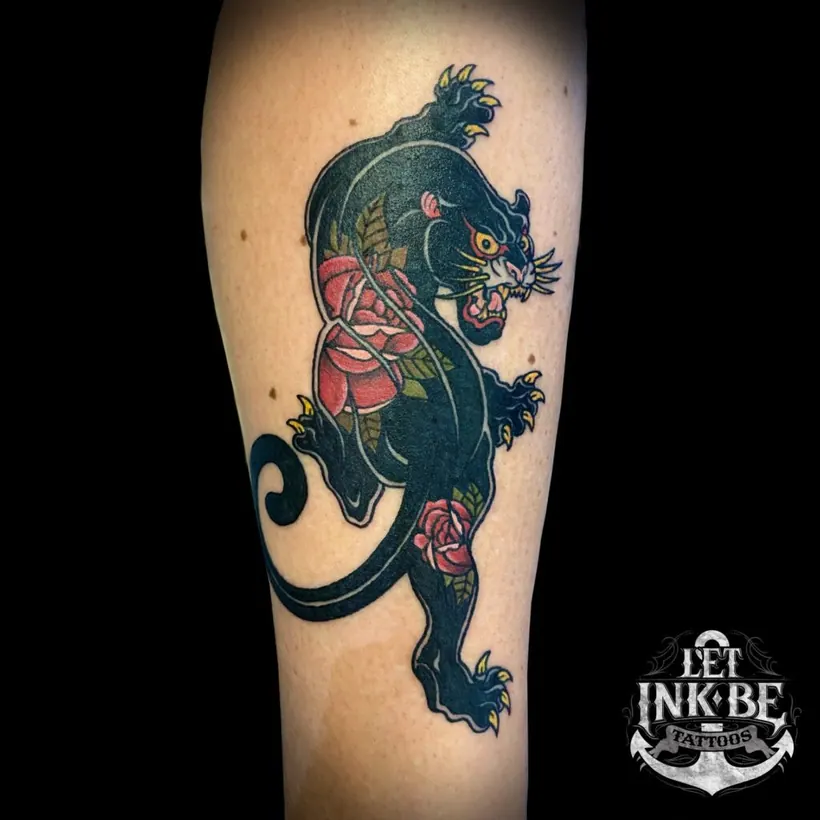kleuren tattoo oldschool panter